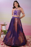 Purple Satin Silk Flared Lehenga With Printed Work