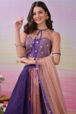 Purple Satin Silk Flared Lehenga With Printed Work