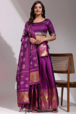 Purple Silk Woven Zari Flared Style Lehenga