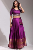 Purple Silk Woven Zari Flared Style Lehenga