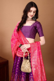 Purple Silk Woven Zari Panelled Style Lehenga