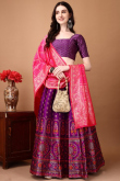 Purple Silk Woven Zari Panelled Style Lehenga