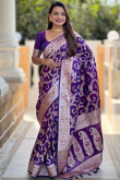 Purple Soft Silk Saree With Weaved Work For Diwali