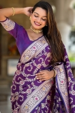 Purple Soft Silk Saree With Weaved Work For Diwali