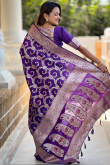 Purple Soft Silk Saree With Weaved Work For Diwali