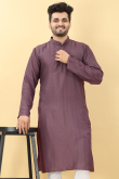 Purple Viscose Straight Cut Men Kurta