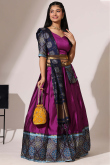 Purple Weaved Zari Casual Wear Flared Style Silk Lehenga 