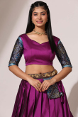 Purple Weaved Zari Casual Wear Flared Style Silk Lehenga 