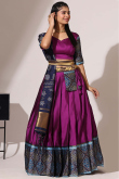 Purple Weaved Zari Casual Wear Flared Style Silk Lehenga 