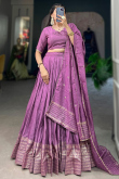 Purple Weaved Zari Chanderi Flared Style Lehenga For Sangeet 
