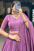 Purple Weaved Zari Chanderi Flared Style Lehenga For Sangeet 
