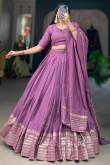 Purple Weaved Zari Chanderi Flared Style Lehenga For Sangeet 