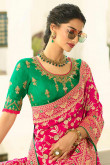 Rani Pink Banarasi Silk Saree With Banglori Silk Blouse