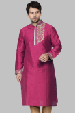 Rani Pink Dupion Silk Dori Embroidered Straight Cut Kurta