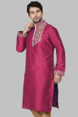 Rani Pink Dupion Silk Dori Embroidered Straight Cut Kurta