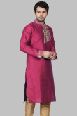 Rani Pink Dupion Silk Dori Embroidered Straight Cut Kurta