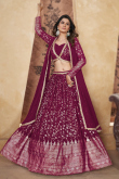 Rani Pink Foil Print Georgette Flared Style Lehenga For Sangeet 