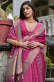 Rani Pink Kora Silk Woven Zari Broad Border Saree 