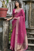 Rani Pink Kora Silk Woven Zari Broad Border Saree 