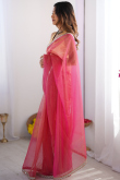 Rani Pink Net Embroidered Saree With Halter Neck Blouse