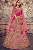 Rani Pink A Line Velvet Lehenga for Bridal Wear