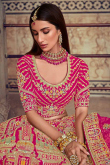 Rani Pink A Line Velvet Lehenga for Bridal Wear