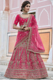 Party Wear Resham Embroidered Rani Pink Lehenga in Velvet