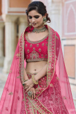 Party Wear Resham Embroidered Rani Pink Lehenga in Velvet