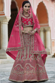 Velvet Rani Pink Zari Embroidered Lehenga for Wedding 