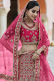 Velvet Rani Pink Zari Embroidered Lehenga for Wedding 