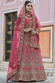 Rani Pink Wedding Wear Zari Embroidered Lehenga in Velvet