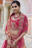 Rani Pink Wedding Wear Zari Embroidered Lehenga in Velvet