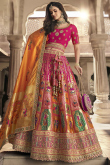 Rani Pink Woven Zari Silk Lehenga