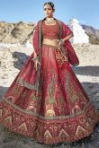 Rani Pink Woven Zari Silk Panelled Style Lehenga