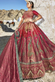 Rani Pink Woven Zari Silk Panelled Style Lehenga