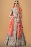 Raw Silk Beige Zari Embroidered Lehenga