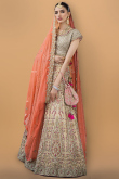 Raw Silk Beige Zari Embroidered Lehenga