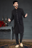Raw Silk Black Men's Jacket Style Sherwani