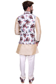 Raw Silk Beige Kurta Pajama With Waist Coat