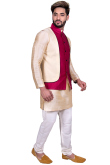 Raw Silk Cream Kurta Pajama With Waist Coat