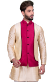 Raw Silk Cream Kurta Pajama With Waist Coat