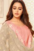 Raw Silk Indian Churidar Suit In Light Pink Colour
