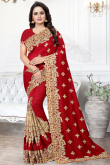 Deep Red Raw Silk Embroidered Saree 