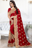Deep Red Raw Silk Embroidered Saree 