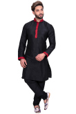 Raw Silk Kurta Pajama In Black Colour 