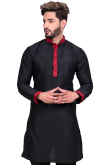 Raw Silk Kurta Pajama In Black Colour 