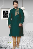 Silk Kurta Pajama In Bottle Green Colour