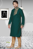 Silk Kurta Pajama In Bottle Green Colour