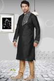 Silk Kurta Pajama Set In Black Colour