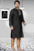 Silk Kurta Pajama Set In Black Colour